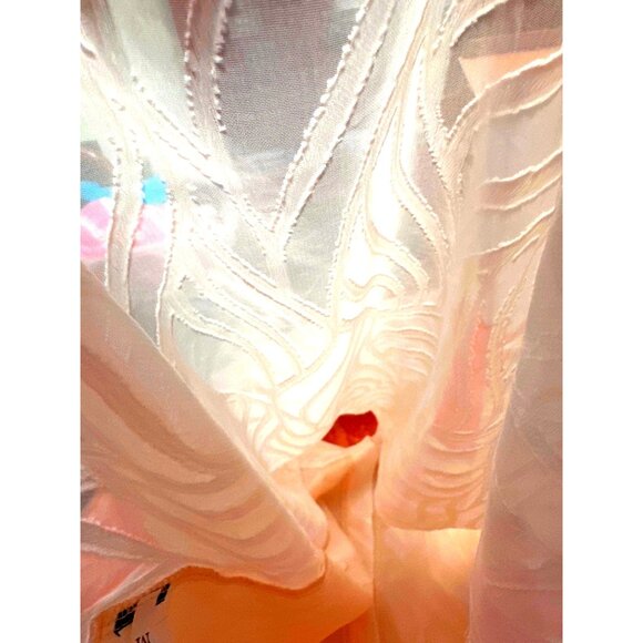 CCC Sheer Beige White Sleeveless Halter Blouse Leaf Pattern Button Up Front Med - Picture 8 of 8